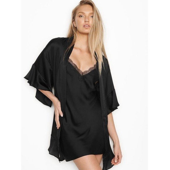 Victoria's Secret Flounce Satin Black Robe XS - Picture 5 of 7